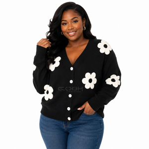 Cosh International Sorority Sisterhood Acrylic Custom Logo Breathable Loose Fit V Neck Stylish Flower Print <b>Cardigan</b> <b>Sweater</b> - Product Image 3