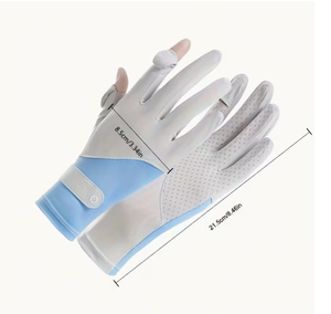 Gants d'équitation bleu clair et blanc pour femmes, coupe régulière, fermeture à crochets et boucles, accessoires équestres légers et respirants - Product Image 1