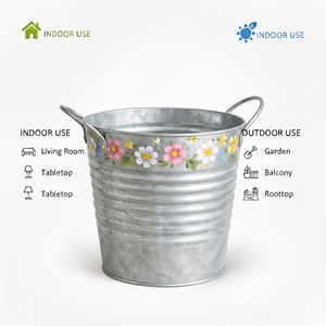 1 seau décoratif en métal galvanisé, pot de fleurs rustique vintage, motif floral, style ferme, pour la maison, intérieur et extérieur - Product Image 3