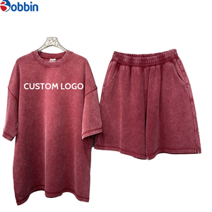 Conjunto de Camiseta y Pantalones Deportivos Personalizados, Cómodos, Unisex, Estilo Vintage, Lavado Desgastado, Talla Grande, Transpirables para Verano - Product Image 1