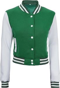 Veste universitaire unisexe, vert et blanc, col rabattu, simple boutonnage, coupe classique, style preppy d'automne - Product Image 4