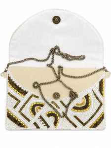Pochette de soirée de luxe faite main, broderie Art Déco, fermeture éclair, perles de verre, élégante, durable, sac bandoulière géométrique de créateur pour soirée - Product Image 4