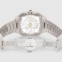 Montre pour homme de qualité supérieure avec boîtier rond en moissanite de 25 mm, couleur argent, mouvement à quartz analogique doré argenté