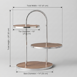 Modern Style 3-<b>Tier</b> <b>Cake</b> Stand Features Round Wooden <b>Tiers</b> On An Arched Silver Metal Frame, Ideal For Luxury Buffet Display - Product Image 2