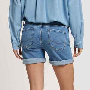 Women's High Waist Stonewashed <b>Denim</b> Shorts Straight Leg Loose Fit Casual Summer Style Blue Cotton Shorts - Product Image 2