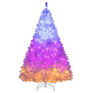 6/7 Feet Hinged Pre-Lit Artificial Christmas <b>Tree</b> with 11 <b>Lighting</b> Modes Xmas <b>Tree</b> Decorations - Product Image 3