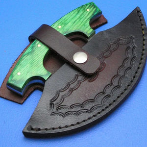 Burraq Custom Handmade Damascus Steel Full Tang Ullu <b>Knife</b> Wood Handle Pizza Slicer Leather <b>Sheath</b> Ambidextrous Dishwasher Safe - Product Image 6
