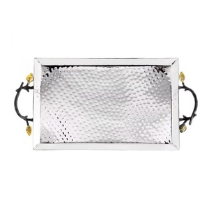 High End Quality Oval Metal Decorative Tray With Gold Pomegranate Handles Traditional Design Single Piece - Product Image 3