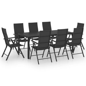Set da Pranzo 9 Pezzi in Rattan PE Nero con Telaio in Alluminio, Set di Mobili da Giardino per Esterni, Stile Contemporaneo, Resistente alle Intemperie - Product Image 4