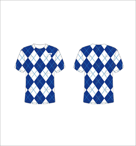 T-shirt à manches courtes pour homme, motif Argyle bleu et blanc, coupe classique, col rond, vêtement décontracté, impression numérique, tissu polyester - Product Image 1