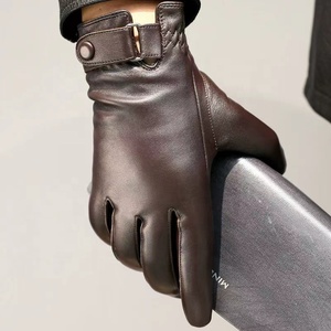 Gants en cuir longueur poignet, style uni, chaleur hivernale, usage quotidien, non doublés, noir - Product Image 2