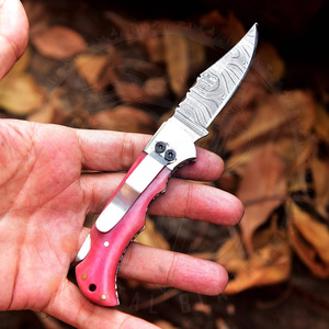 Cuchillo de Bolsillo Personalizable, Hoja Plegable de Acero de Damasco, Cuchillo para Caza, Camping y Uso Diario (EDC) con Funda - Product Image 3