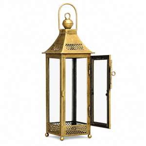 <b>Vintage</b> Iron <b>Lantern</b> with Glass Panels | Decorative Metal Candle <b>Lantern</b> | Handmade Hanging & Tabletop <b>Lantern</b> | - Product Image 2