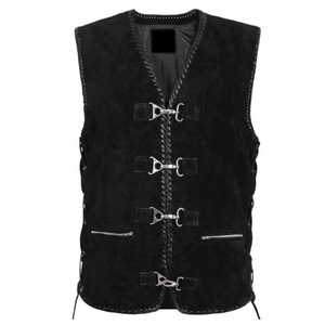 Zipro Industries Premium Quality Leather <b>Vests</b> In 2026 Men's <b>Black</b> Velour Biker <b>Vest</b> V-Neck Zipper Pockets Winter Outer Wear - Product Image 1