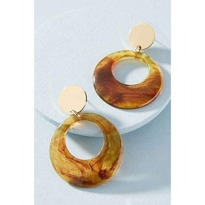 Boucles d'oreilles pendantes rondes HASAN CRAFT faites à la main en résine marbrée noire et blanche avec feuille d'or pour femme, idéales pour les fêtes, style classique - Product Image 2