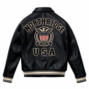 Chaqueta de Cuero Avirex de Alta Calidad con Bordado Estilo Urbano, Chaqueta Bomber de Cuero Genuino Personalizada para Hombre para Invierno - Product Image 2