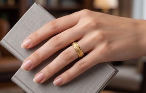 DIVYORO Women's Classic 22k Gold Plated <b>Stacked</b> Texture <b>Ring</b> - Product Image 3