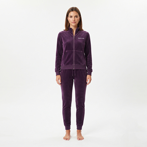 Ensemble de survêtement en velours pour femme, 2 pièces, veste zippée intégrale et pantalon de jogging violet en velours, coupe ajustée, tenue décontractée - Product Image 1