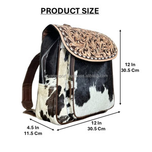 Sac à dos pour femme en cuir véritable, style western, avec gravures florales et détails en fourrure, modèle March Expo, nouveau style, fait main - Product Image 2