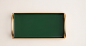 Bandeja de Servicio Rectangular de Latón Esmaltado Verde Oscuro al por Mayor con Asa Arqueada, Organizador Decorativo para Bar y Otomanas, Bandeja de Exhibición para Mesa - Product Image 3