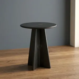 Mesa Auxiliar Redonda Moderna de Madera, Diseño Minimalista, Hecha a Mano, Acabado Oscuro, Base de Tres Patas, Muebles para Sala de Estar - Product Image 3