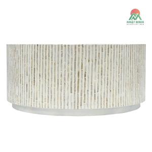 Table basse ronde moderne Nhat Minh en nacre, faite à la main, meubles de salon, finition blanche - Product Image 2