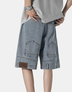 High Quality Custom Men's Canvas Denim <b>Jeans</b> Shorts 100% Cotton Casual Baggy Summer Brown Carpenter <b>Elastic</b> <b>Waist</b> OEM Service - Product Image 2
