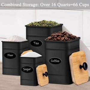 Black Metal Kitchen Canister Set With Wooden Lid Airtight Storage Container For Coffee Tea Sugar Stylish Home Organizer - Product Image 2