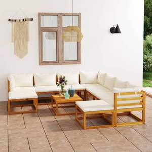 Ensemble de salon de patio en bois d'acacia massif crème de 11 pièces avec coussins pour se prélasser dans le jardin - Product Image 1