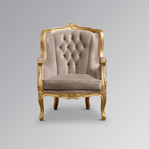 Sillón Versailles Gold Wing hecho de madera de caoba con tapicería de terciopelo cepillado color arena glamuroso para uso en sala de estar. - Product Image 2