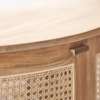 Buffet moderne Japandi en teck massif avec portes en rotin naturel, meuble TV écologique style ferme pour salon et entrée