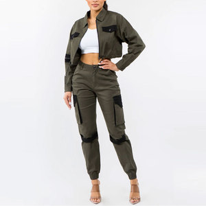 Custom Womens Cargo 2 Piece Set Utility Jacket And <b>Trousers</b> Multi Pocket Streetwear Fashion Outfit OEM ODM Manufacturer - Product Image 2