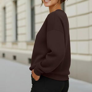 Sudadera de Cuello Redondo para Mujer, Color Sólido, 100% Algodón, Tejido de Punto, Corte Regular, Manga Larga, Transpirable, para Otoño - Product Image 4