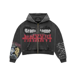 <b>Grey</b> Dragon Graphic Cropped Zip Hoodie | Oversized Streetwear <b>Jacket</b> | Custom OEM Private Label Manufacturer - Product Image 3