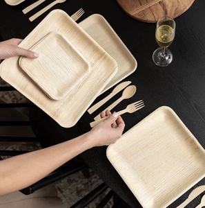 Assiettes en feuilles de palmier de style durable, formes carrées, 6 pouces, assiettes jetables naturelles pour le service de nourriture moderne, assiettes pour les collations - Product Image 1