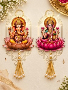 Calcomanía de Pared de MDF Laxmi Ganesh, Decoración Tradicional India para el Festival Diwali, Mandir Pooja, Hogar, Oficina, Ídolos de Dioses Hindúes - Product Image 3