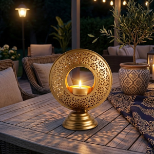 AG Elements <b>Brass</b> Tea Light Candle Holder 5x6 Inch Floral Cut <b>Lantern</b> Outdoor Patio Balcony Table Lighting Hotel Use Bulk Supply - Product Image 1