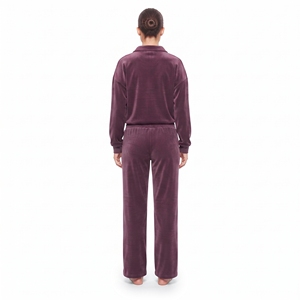 Conjunto Deportivo de Terciopelo Morado Personalizado para Mujer, Sudadera Corta con Cierre de Cremallera, Cuello Camisero, Hombros Caídos, Pantalones Deportivos Anchos de Dos Piezas - Product Image 3