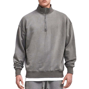 Sudadera de hombre gris lavado de felpa francesa con media cremallera, cuello alto informal y manga larga - Product Image 6