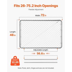 Panel de Cerca de Alambre Ajustable de 72 x 48 Pulgadas, Puerta de Jardín con Abertura para Cercas de 2.2-6 pies (Ancho) x 6 pies (Alto) - Product Image 4