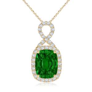 Colgante Infinito de Esmeralda Verde Natural con Corte Rectangular de 8*6MM y 1.25C, Certificado IGI, Oro de 14K, con Diamantes Engastados en Pavé - Product Image 1