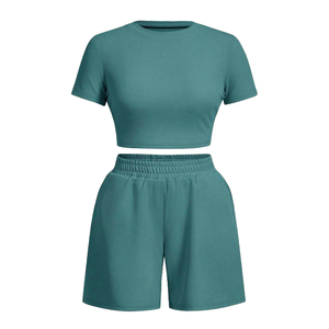 Conjunto de Ropa de Verano de 2 Piezas para Mujer, Elegante, Cómodo y Transpirable, Top de Punto Informal con Shorts, Diseño Sólido, Corte Ajustado 2026 - Product Image 3