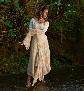Vestido de Encaje Bohemio para Ceremonia, Vestido Asimétrico de Hada Élfica, Ligero y Fluido, Atuendo de Playa para Festival de Verano - Product Image 5