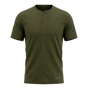 Conjunto Casual de Verano Personalizado 100% Algodón, 160GSM, Ligero, de Secado Rápido y Transpirable, Camiseta Henley de Manga Corta y Pantalones Cortos con Cordón para Hombre - Product Image 5