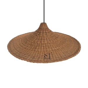 Abat-jour conique en rotin orange tressé à la main, couvercle de lustre en paille naturelle pour décoration de salon - Product Image 3