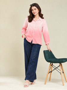 เสื้อเชิ้ตป๊อปลินสีชมพูสำหรับผู้หญิง แขนสามส่วน ลำลอง สีพื้น สำหรับฤดูใบไม้ผลิและฤดูร้อน - Product Image 3