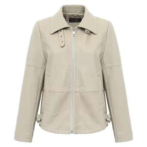 Women's PU Leather Motorcycle Jacket (<b>3</b> Colors) Biker Style with Zip Pockets Short Coat Finished for Winter - Product Image 5