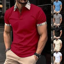 Polo de luxe pour homme bordeaux avec col contrastant à carreaux |   Vêtement rouge de qualité supérieure à manches courtes avec poignets rayés |   Moderne - Product Image 2
