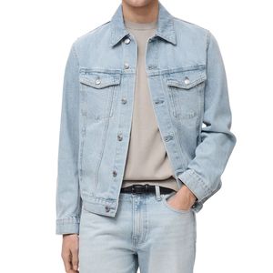 Veste en jean délavée bleu clair pour homme, 100% coton, boutons métalliques, coupe décontractée, style vintage, col rabattu - Product Image 1