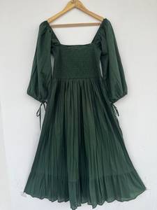 Vestido maxi de algodón puro para mujer y niña, estampado de bloque indio, informal, fiesta de noche de verano, moda, nueva venta al por mayor, botón largo Natural - Product Image 6